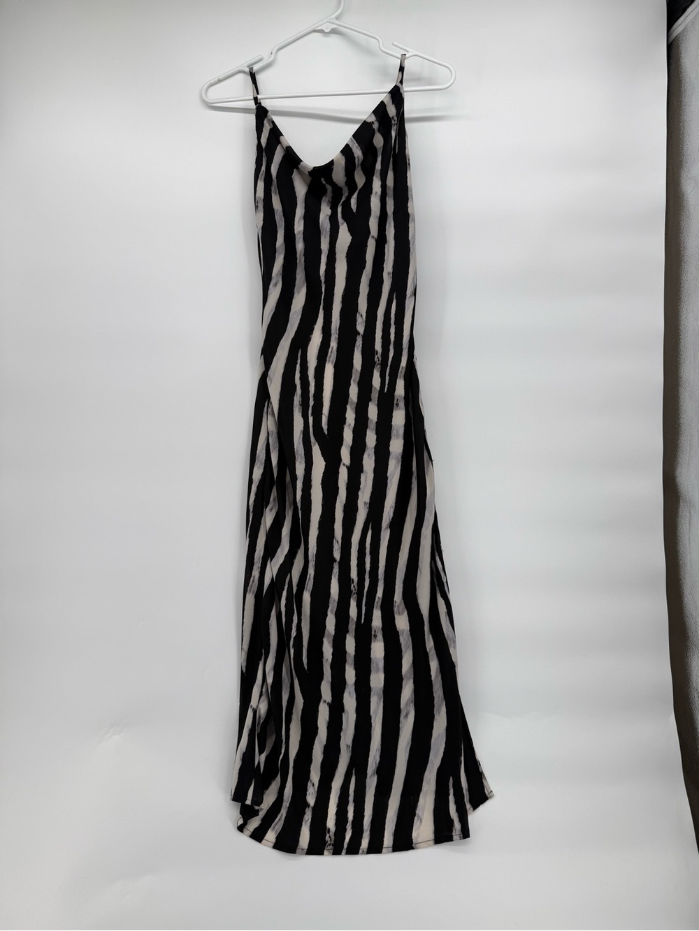 Veronica M Black and White Zebra-Stripe Maxi Slip Dress